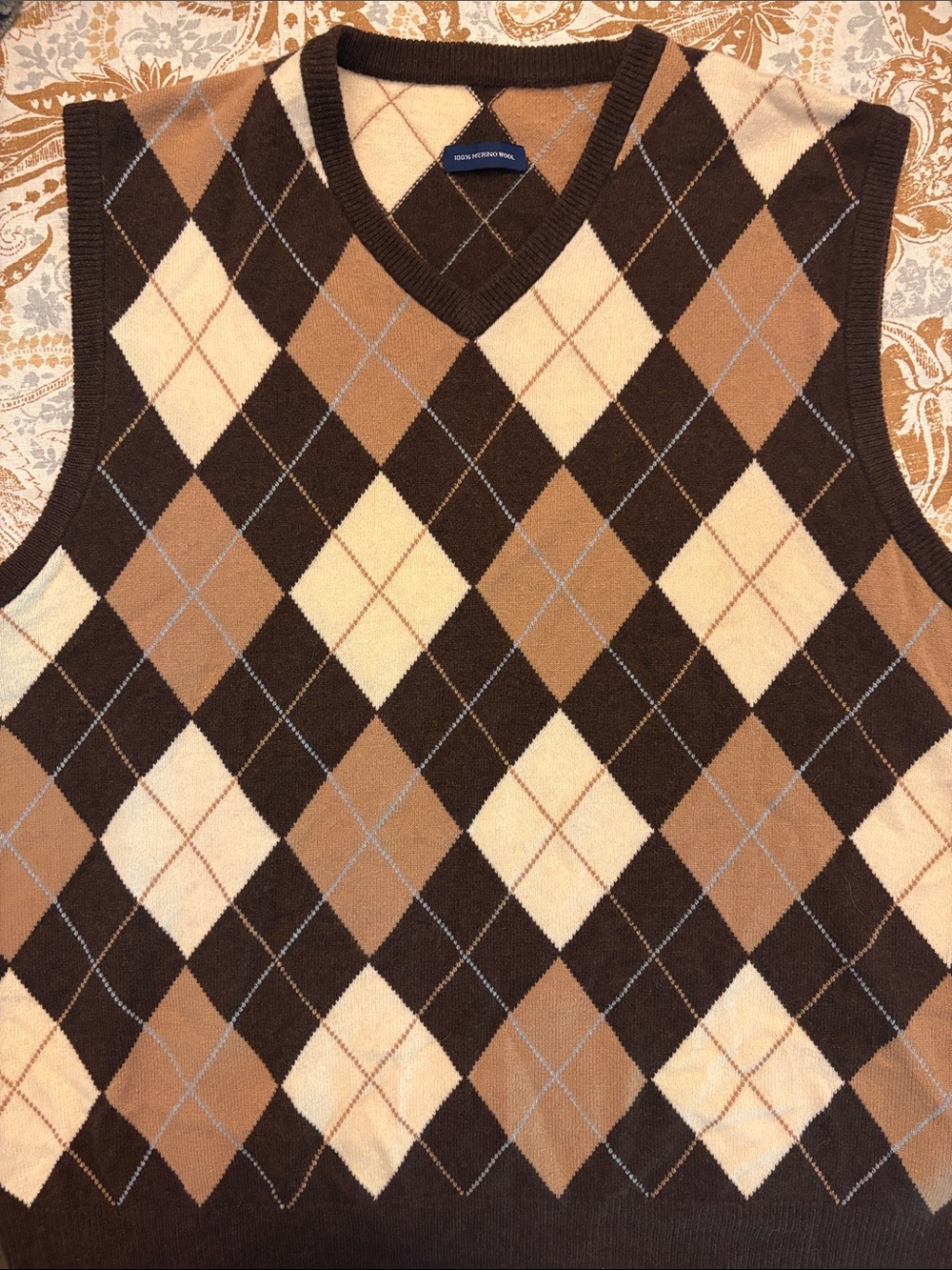 Polo by Ralph Lauren Brown, Cream & Tan Argyle V-Neck Sweater Vest